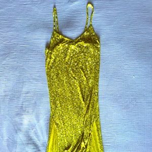 Yellow Ditsy Floral Jersey Split Midi Dress